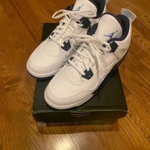 Air Jordan 4 Retro BG Blue-Midnight Navy/Blanc/Ciel-Navy Mens 5.5